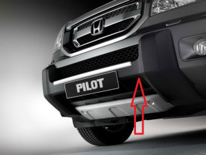 Honda Pilot 2009-2013 - Защита переднего бампера, пластик, черная c хром накладкой. Honda. (Европейский стиль). фото, цена