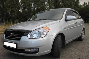 Hyundai Accent 2006-2009 - Дефлектор капота (мухобойка), темный. (SIM) фото, цена