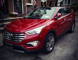 Hyundai Santa Fe 2013-2018 - Дефлектори вікон з хромованим металічним молдингом, к-т 4 шт, (Wellvisors) фото, цена