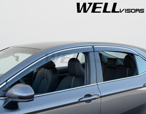 Toyota Camry 2018-2020 - Дефлектори вікон з хромованим металічним молдингом, к-т 4 шт, (Wellvisors) фото, цена