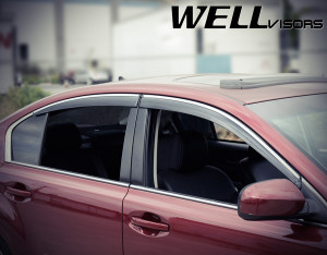 Subaru Legacy 2010-2014 - Дефлектори вікон з хромованим металічним молдингом, к-т 4 шт, (Wellvisors) фото, цена