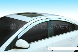 Chevrolet Cruze 2008-2013 - Дефлекторы окон (ветровики), хромированные, комлект. (Clover) фото, цена